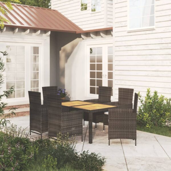 vidaXL 7 Piece Patio Dining Set with Cushions Poly Rattan Black