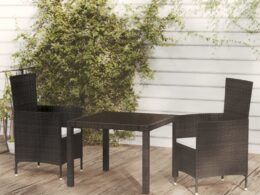 vidaXL 3 Piece Patio Dining Set with Cushions Poly Rattan Black