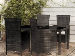 vidaXL 5 Piece Patio Dining Set with Cushions Poly Rattan Black