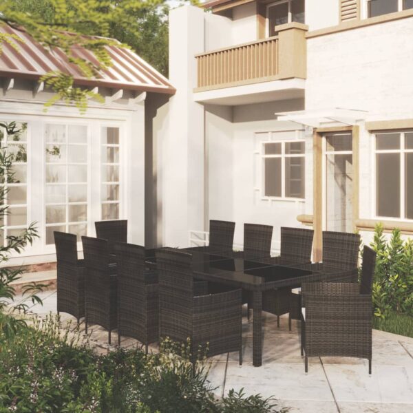 vidaXL 11 Piece Patio Dining Set with Cushions Poly Rattan Black