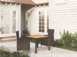 vidaXL 3 Piece Patio Dining Set with Cushions Poly Rattan Black