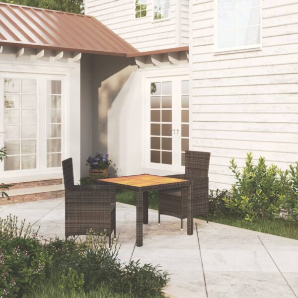 vidaXL 3 Piece Patio Dining Set with Cushions Poly Rattan Black