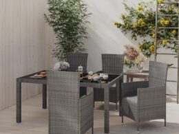 vidaXL 5 Piece Patio Dining Set with Cushions Poly Rattan Gray