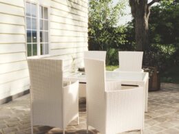 vidaXL 5 Piece Patio Dining Set with Cushions Poly Rattan White
