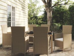 vidaXL 7 Piece Outdoor Dining Set with Cushions Poly Rattan Beige