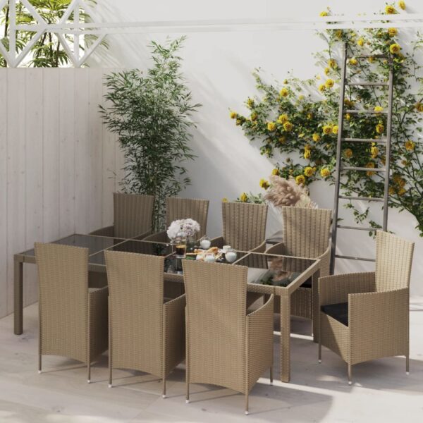 vidaXL 11 Piece Outdoor Dining Set with Cushions Poly Rattan Beige