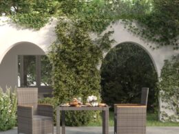 vidaXL 3 Piece Patio Dining Set with Cushions Poly Rattan Black & Gray