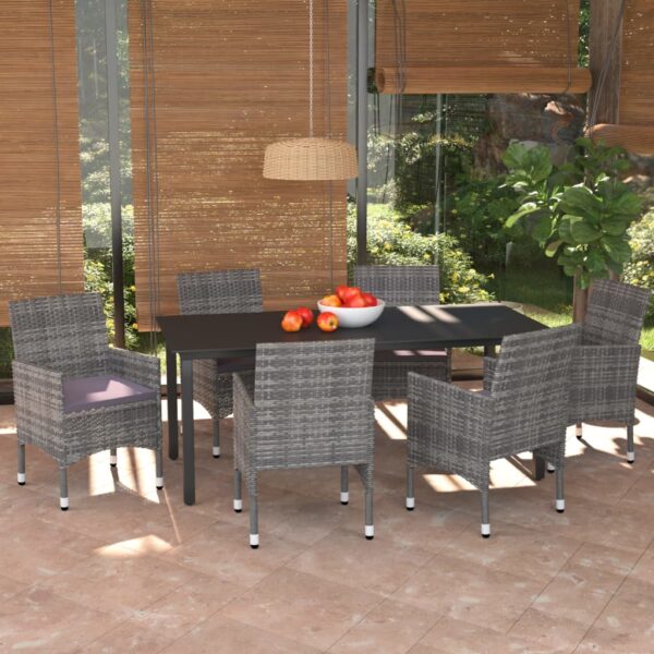 vidaXL 7 Piece Patio Dining Set with Cushions Poly Rattan Gray