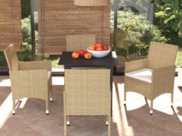 vidaXL 5 Piece Patio Dining Set with Cushions Poly Rattan Beige