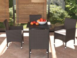 vidaXL 5 Piece Patio Dining Set with Cushions Poly Rattan Brown