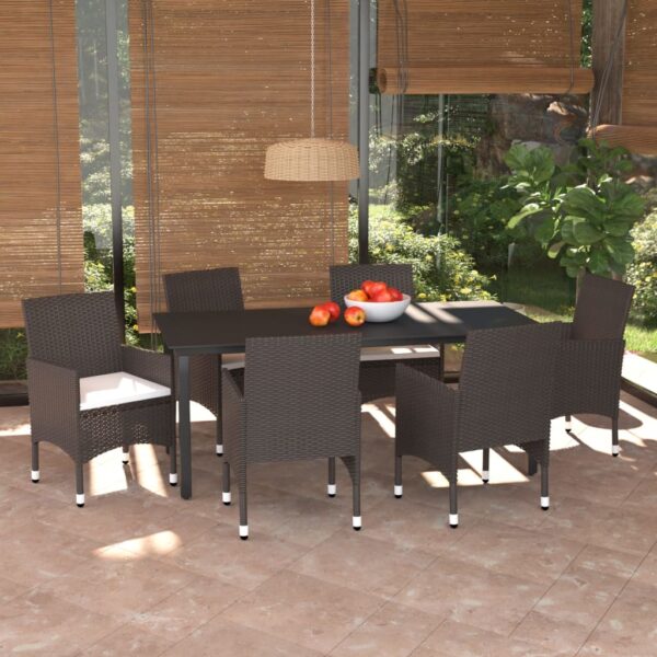 vidaXL 7 Piece Patio Dining Set with Cushions Poly Rattan Brown
