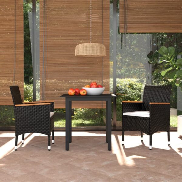 vidaXL 3 Piece Patio Dining Set with Cushions Poly Rattan Black