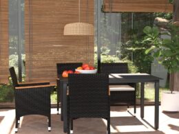 vidaXL 5 Piece Patio Dining Set with Cushions Poly Rattan Black