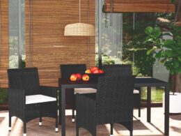 vidaXL 5 Piece Patio Dining Set with Cushions Poly Rattan Black