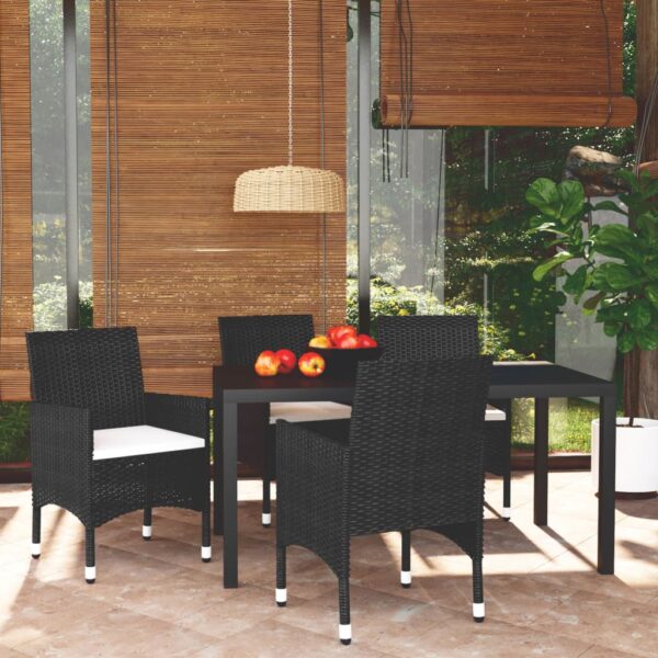vidaXL 5 Piece Patio Dining Set with Cushions Poly Rattan Black