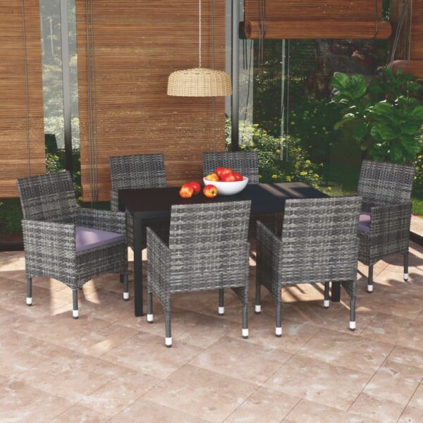 vidaXL 7 Piece Patio Dining Set with Cushions Poly Rattan Gray