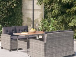 vidaXL 3 Piece Patio Dining Set Poly Rattan and Solid Acacia Wood