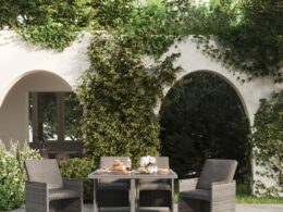 vidaXL 5 Piece Patio Dining Set with Cushions Poly Rattan Gray