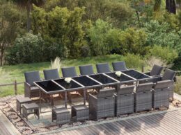 vidaXL 19 Piece Patio Dining Set with Cushions Poly Rattan Gray