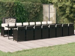 vidaXL 17 Piece Patio Dining Set with Cushions Black Poly Rattan