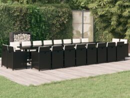 vidaXL 21 Piece Patio Dining Set with Cushions Black Poly Rattan