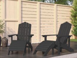 vidaXL Patio Adirondack Chairs 2 pcs with Footstools HDPE Anthracite