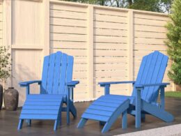 vidaXL Patio Adirondack Chairs 2 pcs with Footstools HDPE Aqua Blue