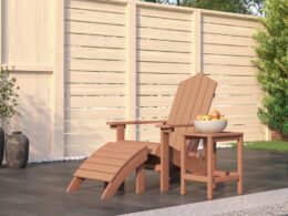 vidaXL Patio Adirondack Chair with Footstool & Table HDPE Brown