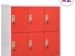 vidaXL Locker Cabinets 2 pcs Light Gray and Red 35.4"x17.7"x36.4" Steel