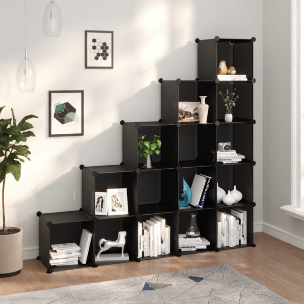 vidaXL Storage Cube Organizer with 15 Cubes Black PP