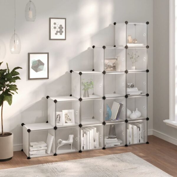 vidaXL Storage Cube Organizer with 15 Cubes and Doors Transparent PP