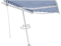 vidaXL Freestanding Automatic Awning 118.1"x98.4" Blue/White