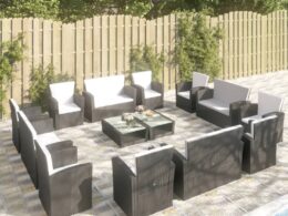 vidaXL 16 Piece Patio Lounge Set with Cushions Poly Rattan Black