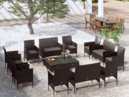 vidaXL 16 Piece Patio Lounge Set with Cushions Poly Rattan Black