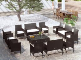 vidaXL 16 Piece Patio Lounge Set with Cushions Poly Rattan Black