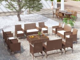 vidaXL 16 Piece Patio Lounge Set with Cushions Poly Rattan Brown