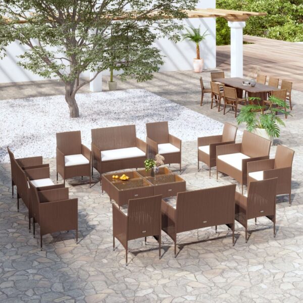 vidaXL 16 Piece Patio Lounge Set with Cushions Poly Rattan Brown