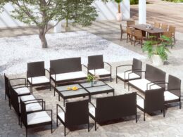 vidaXL 16 Piece Patio Lounge Set with Cushions Poly Rattan Black