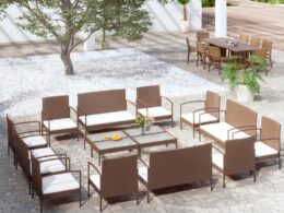 vidaXL 16 Piece Patio Lounge Set with Cushions Poly Rattan Brown