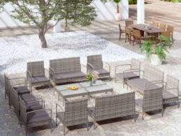 vidaXL 16 Piece Patio Lounge Set with Cushions Poly Rattan Gray