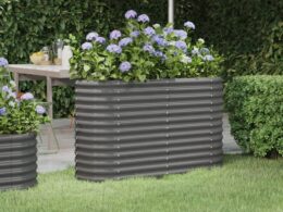 vidaXL Patio Raised Bed Powder-coated Steel 44.9"x15.7"x26.8" Gray