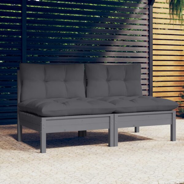 vidaXL 2-Seater Patio Sofa with Anthracite Cushions Solid Pinewood