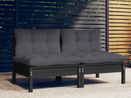 vidaXL 2-Seater Patio Sofa with Anthracite Cushions Solid Pinewood