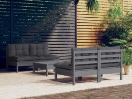 vidaXL 5 Piece Patio Lounge Set with Anthracite Cushions Pinewood