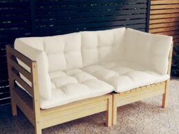 vidaXL 2-Seater Patio Sofa with Cream Cushions Solid Pinewood
