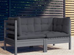 vidaXL 2-Seater Patio Sofa with Anthracite Cushions Solid Pinewood