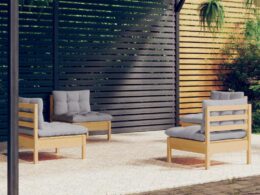 vidaXL 4 Piece Patio Lounge Set with Gray Cushions Pinewood