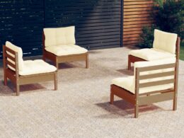 vidaXL 4 Piece Patio Lounge Set with Cream Cushions Pinewood