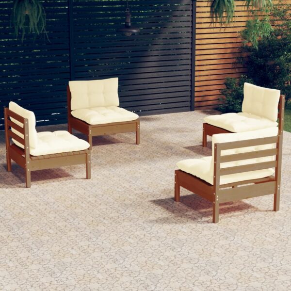 vidaXL 4 Piece Patio Lounge Set with Cream Cushions Pinewood