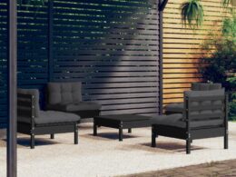 vidaXL 5 Piece Patio Lounge Set with Anthracite Cushions Pinewood